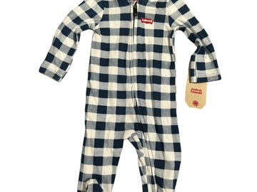 For Sale: Levi’s Baby Romper Pajamas One-Piece Blue Buffalo Plaid Footed Sl
