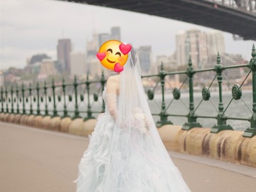 Selling: Pre-owned Crystal Blue Veil & Tulle Fingerless Bridal Gloves