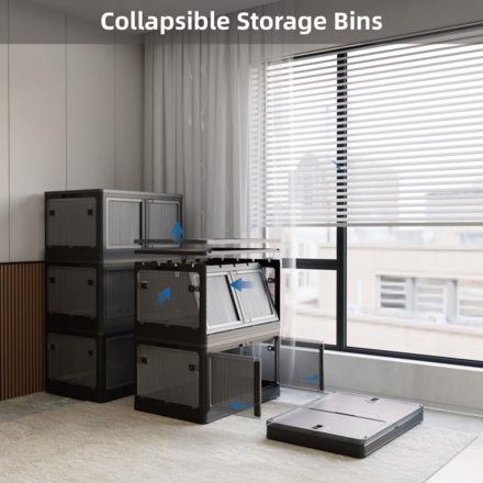 3-Pack Transparent Stackable Storage Bins with 5 Doors to Open wi
