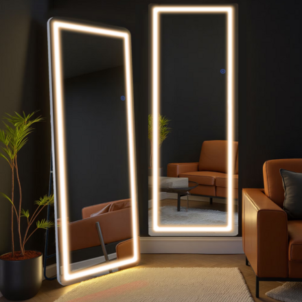 63"x20" LED Round Angle Rectangle Mirror, Sliver Aluminum Alloy F