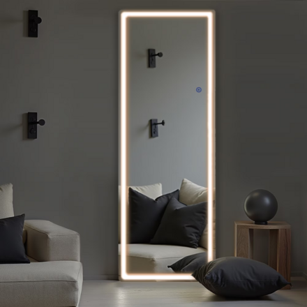 63"x20" LED Round Angle Rectangle Mirror, Sliver Aluminum Alloy F