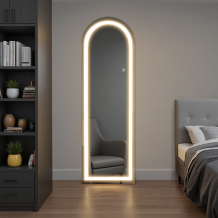 63"x20" LED Arched Mirror, Sliver Frameless Full Length Mirror, V