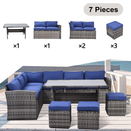 Outdoor Patio Furniture Set,7 Pieces Outdoor Sectional Conversati