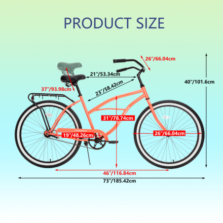 HARMI 26 Inch Beach Cruiser Bike For Men And Women, Steel Frame, 
