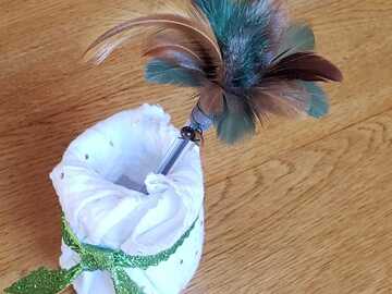 Vente au détail: Stylo et bouquet de plumes vertes et marron 