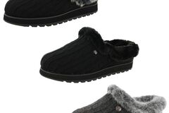 Bulk Lots: Skechers Sweater Knit Faux Fur Slippers in Black & Charcoal Color