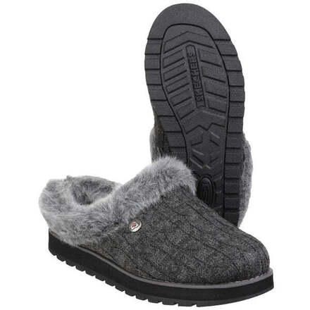 Skechers Sweater Knit Faux Fur Slippers in Black & Charcoal Color
