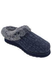 Skechers Sweater Knit Faux Fur Slippers in Black & Charcoal Color
