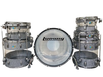 Selling with online payment: Ludwig Tri-band Silver Sparkle acrylic drum set.