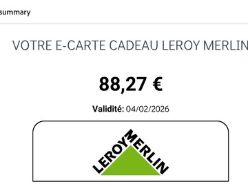 Vente: e-Carte cadeau Leroy Merlin (88,27€)