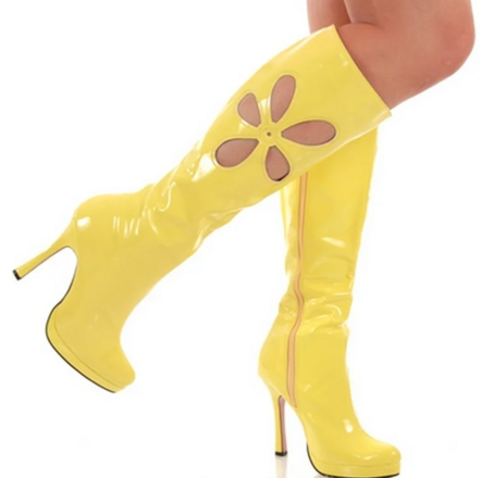 Yellow floral cutout gogo boots by Leg avenue