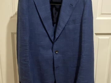 Selling with online payment: Mid Blue Houndstooth Wool Silk Linen Drago Blazer (size 40)