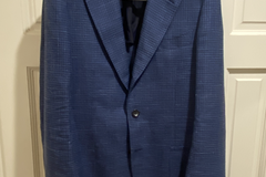 Selling with online payment: Mid Blue Houndstooth Wool Silk Linen Drago Blazer (size 40)
