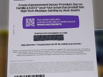 Vente: Carte Deezer 3 mois Premium, Duo ou Famille (60€)