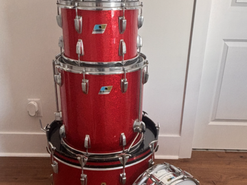 Selling with online payment: 1968 Ludwig 5 Piece Set, Red Sparkle (Key Stone + Blue & Olive) 