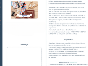 Vente: e-Carte cadeau Carrefour Voyages (250€)