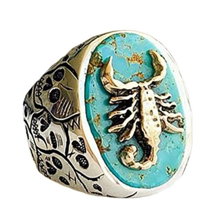 220pcs  Men's Engraved Pattern Vintage Egg Shape Aquamarine Ring