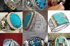Bulk Lots: 220pcs  Men's Engraved Pattern Vintage Egg Shape Aquamarine Ring