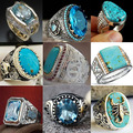 Bulk Lots: 220pcs  Men's Engraved Pattern Vintage Egg Shape Aquamarine Ring