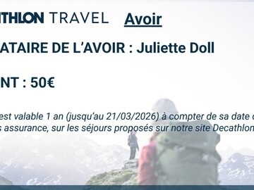 Vente: Avoir Decathlon Travel (50€)