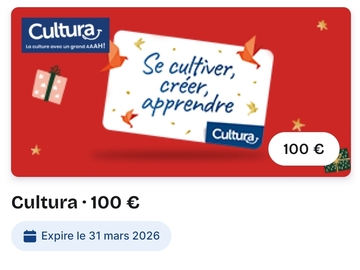 Vente: e-Carte cadeau Cultura (100€)