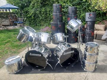 Selling with online payment: Vintage Ludwig 13 Piece Stainless Steel kit with Cases and extras
