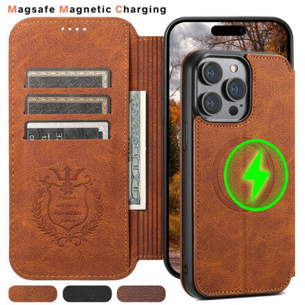 iPhone 15 16 Pro Max 14 13 Magnetic Leather Wallet Flip Case