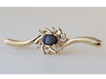 Bulk Lots: 50 pcs-Genuine Black Onyx Pin w/CZ stones-14kt goldtone-$1.99 pcs