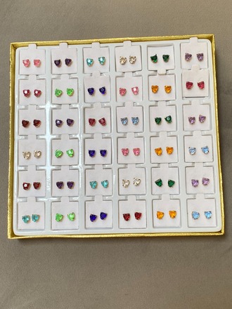 1080 pairs--Rhinestone Heart Earrings with display--$0.10 pair