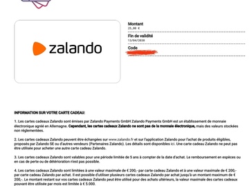 Vente: e-Carte cadeau Zalando (25€)
