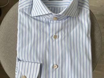 Selling with online payment: [EU] NWT Cavour Sartoria handmade blue stripe shirt, 15.5