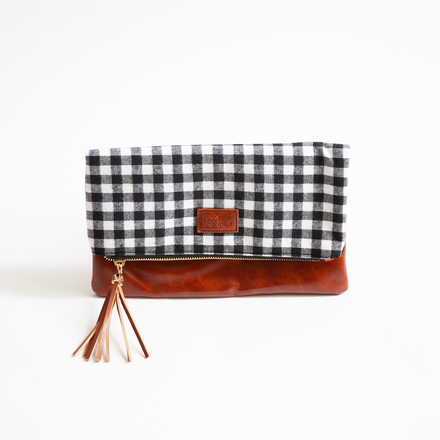 100 pcs Foldover Clutch - Buffalo Check w Faux Brown leather