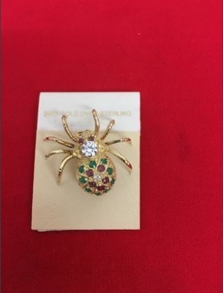 10 pcs-Sterling Silver Vermeil Spider Pin with Stones-$10 ea