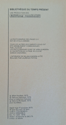 Livre relié et broché de Milan Kundera