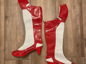 Selling with online payment: Red and White Cosplay Knee High Boots with Heels