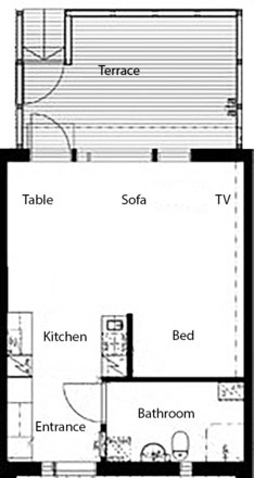 40m² bright fully furnished modern studio with good view.