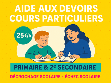 Cours particuliers: Aide aux devoirs - Primaire et 1ère + 2ème sec (maths)