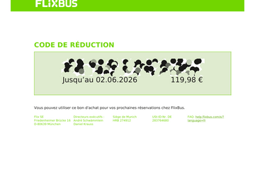 Vente: Bon d'achat Flixbus (119,98€)