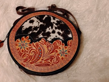 Bulk Lots: Myra Bag Multi-Color Floral Hand Tooled Hairon Leather Round 