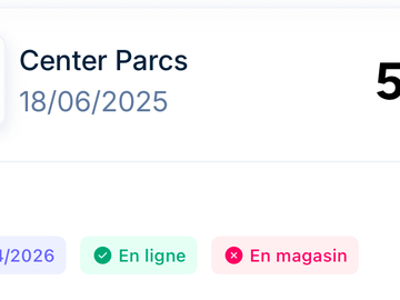 Vente: e-Carte cadeau Center Parcs (50€)