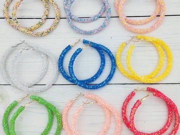 Bulk Lots: 100 pairs of exaggerated colorful sequined large hoop earrings