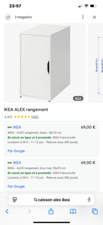 BUREAU IKEA. (2 caissons Alex + 1 plateau)