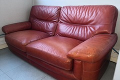 Selling: CANAPE CUIR BOIS MASSIF BORDEAUX