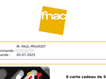 Vente: e-Carte cadeau Fnac-Darty (50€)