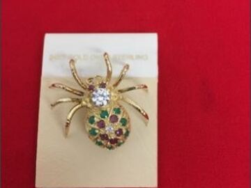 Bulk Lots: 10 pcs-Sterling Silver Vermeil Spider Pin with Stones-$10 ea