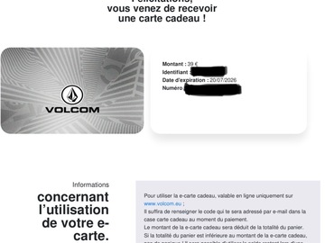 Vente: e-Carte Cadeau Volcom (39€)