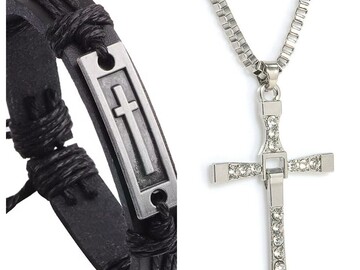 Bulk Lots: 200 Pcs Cross Leather Bracelet and Rhinestone Necklace