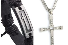 Bulk Lots: 200 Pcs Cross Leather Bracelet and Rhinestone Necklace
