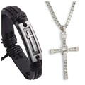 Bulk Lots: 200 Pcs Cross Leather Bracelet and Rhinestone Necklace