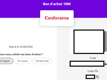 Vente: e-Carte cadeau Conforama (100€)